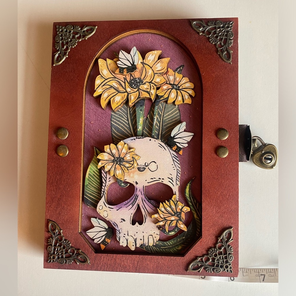Hidden key skeleton flower journal cover (hand made!!)